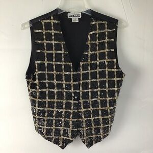 CREAZIONI EFFECI WOMEN VINTAGE BLACK PEARLS SEQUIN TEXTURED VEST SIZE M HEAVY